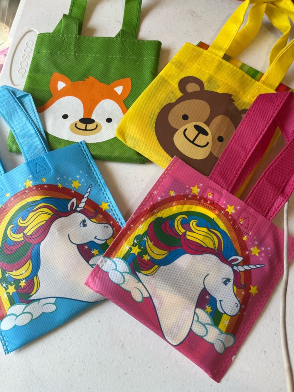 Rainbow Unicorn & Animal Kids Tote Bags - Blue, Pink, Green, Yellow